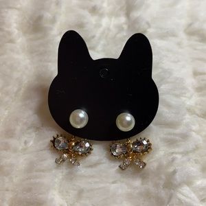 3 for 10 EARRINGS - gold bow pearl